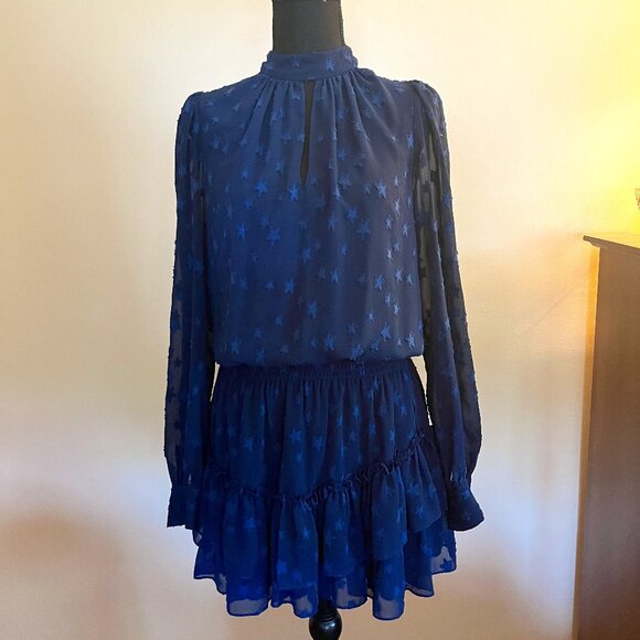 Ramy Brook Sashah Star Pattern Blouson Dress in Navy - Picture 1 of 8